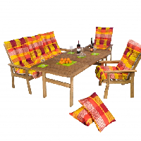 Pados kerti bútor szett 100x200 cm asztal + 2db fotel +pad párnákkal együtt